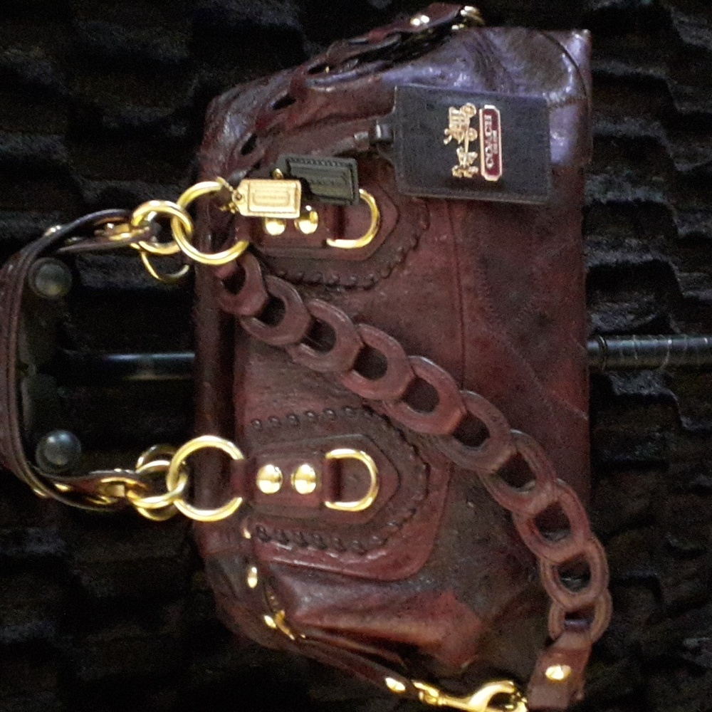 Coach Osterich Patchwork Burgandy Handbag